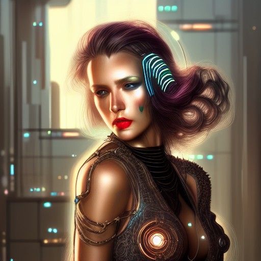 Cyberpunk Goddess Portrait in Digital Art Style