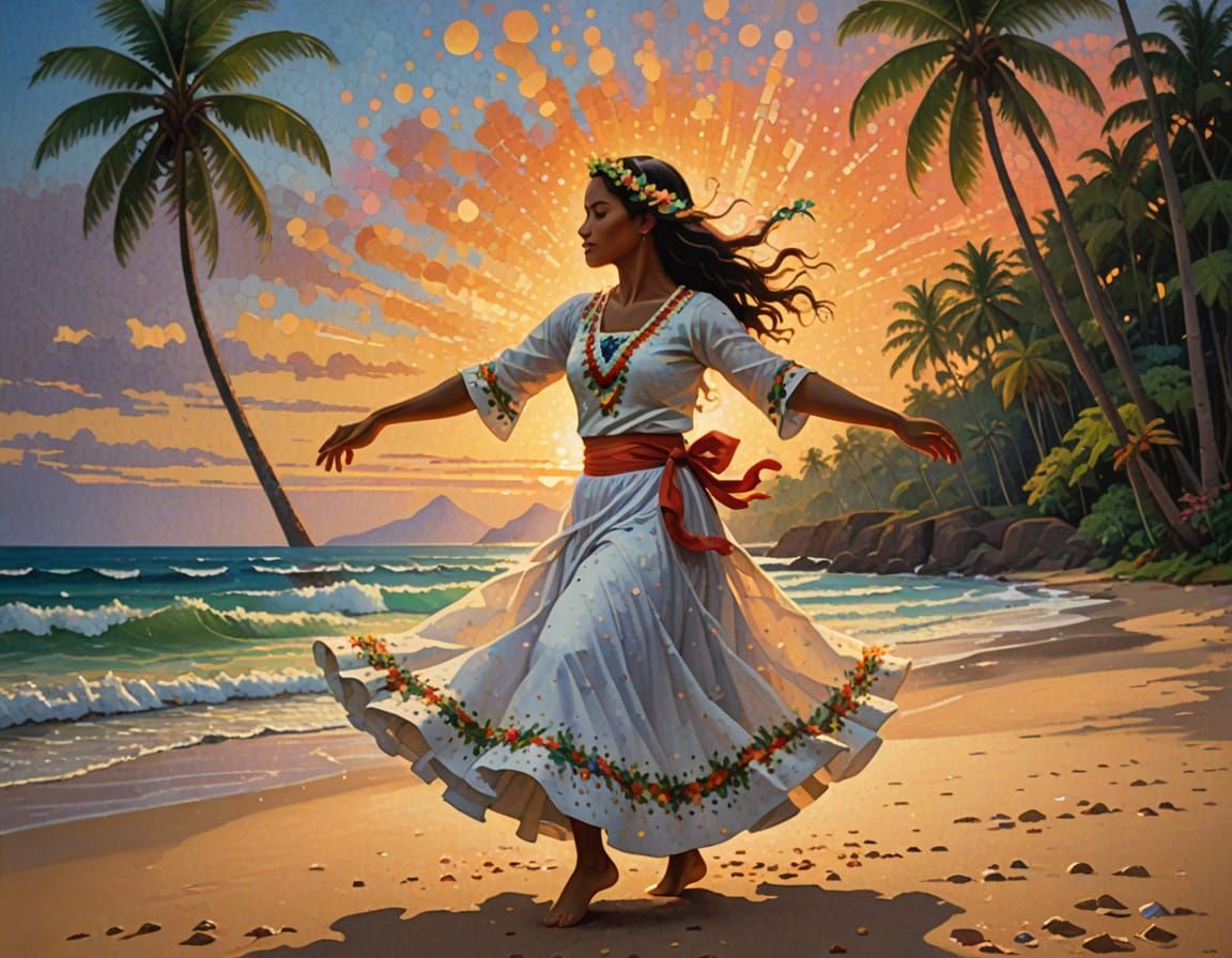 Serenely Dancing Hula Dancer on Sunset Beach
