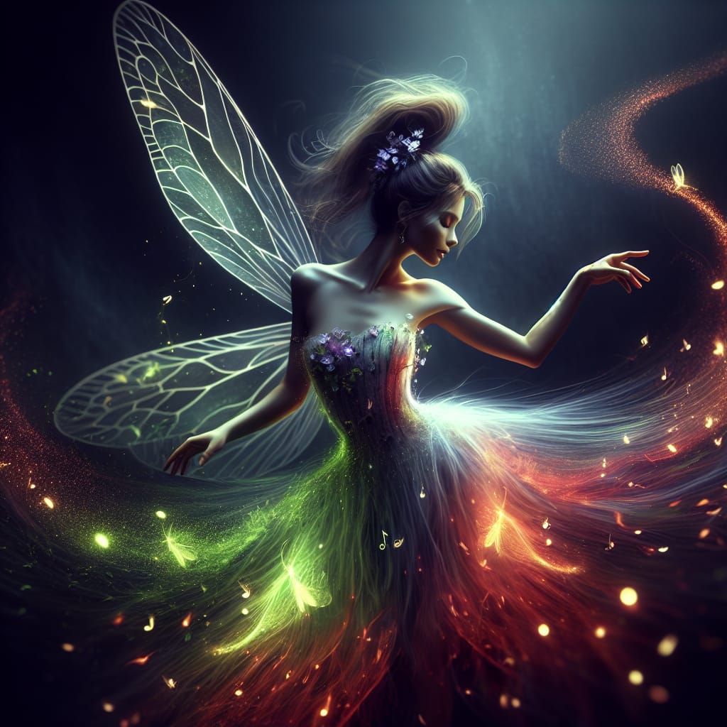 Wood Fairy's Firefly Dance in Forest Chasm