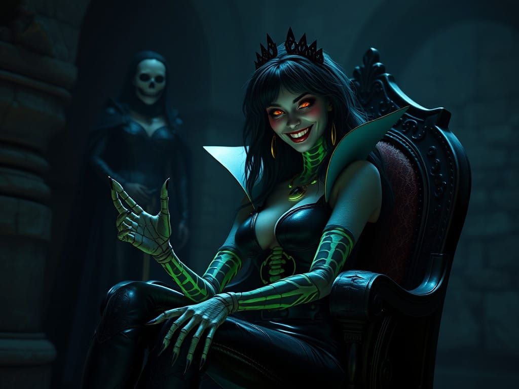 Mysterious Dark Witch in Horror Dungeon Scene