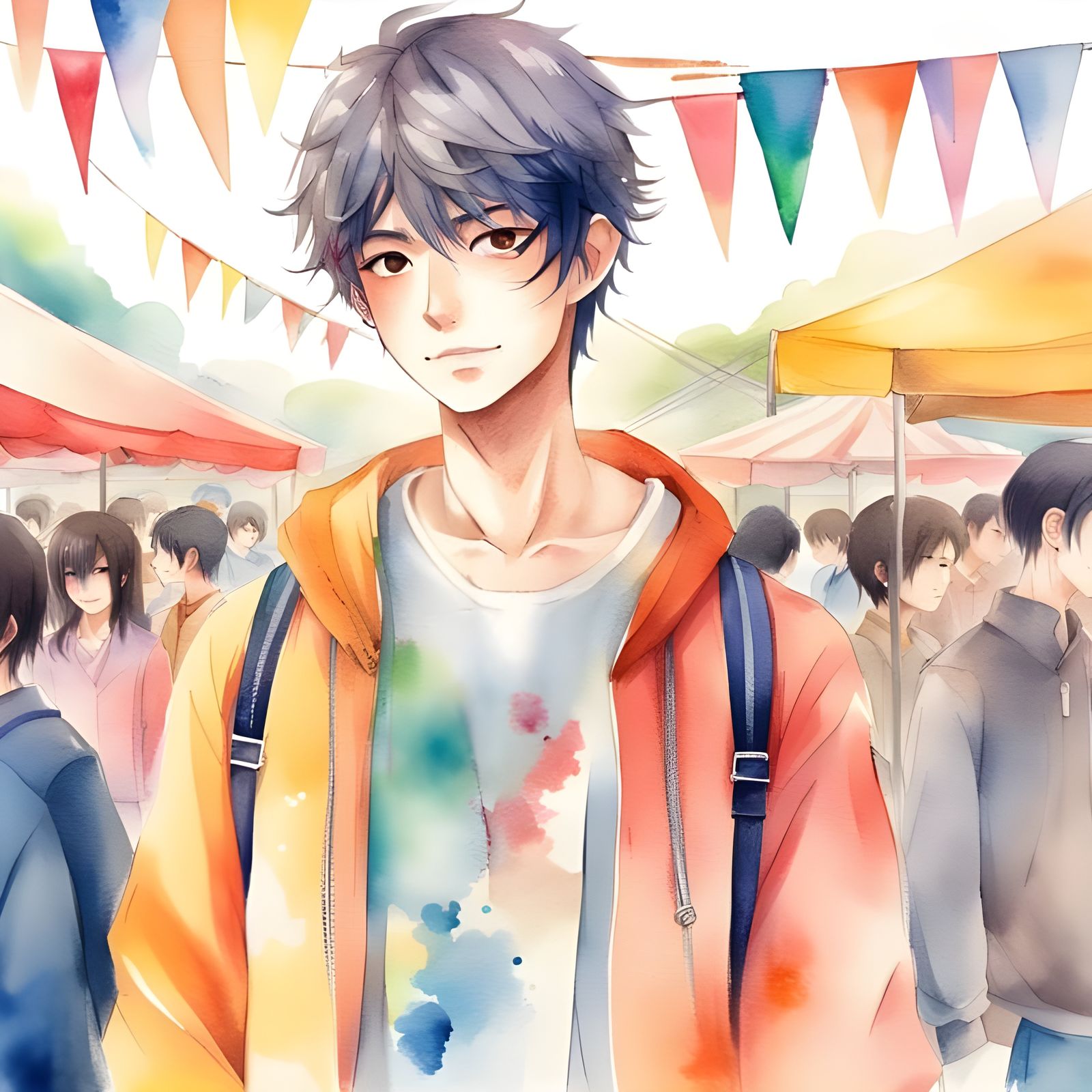 Anime Portrait of Japanese Teen in Watercolor