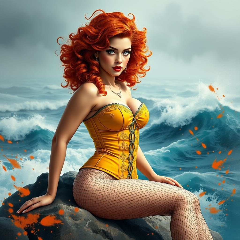 Confident Pinup Model in Vibrant Impasto Painting