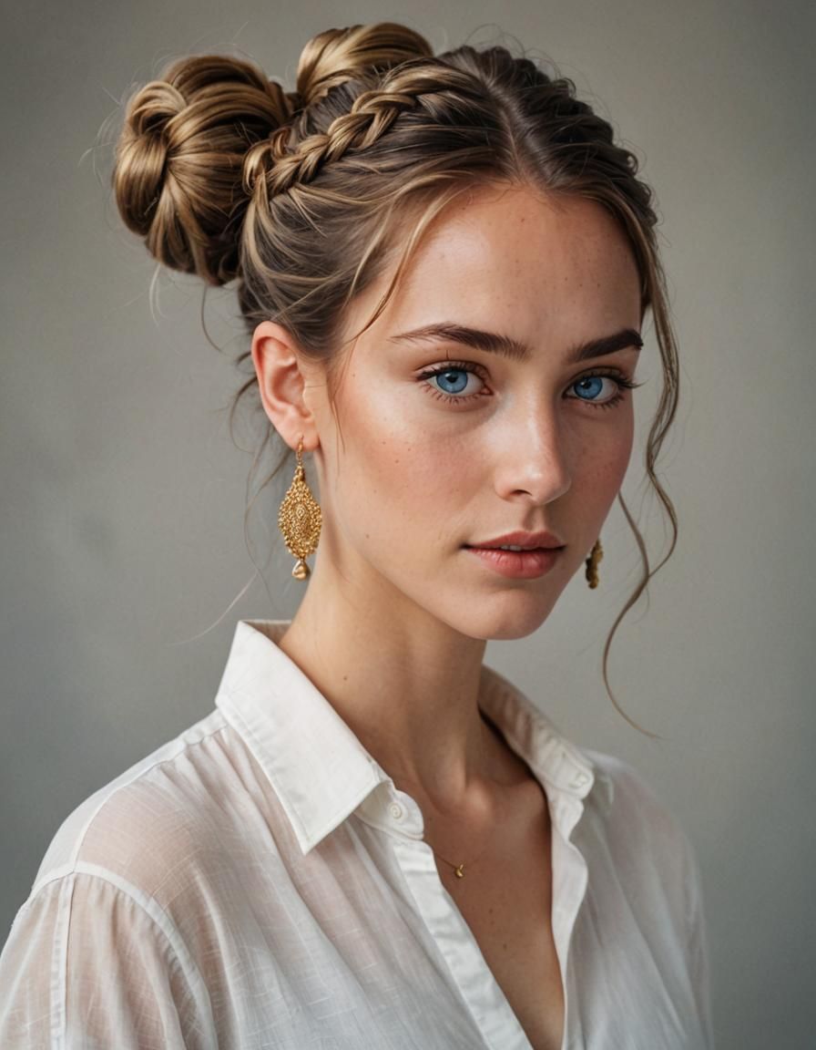 Brunette with Blue Eyes and Blonde Highlights