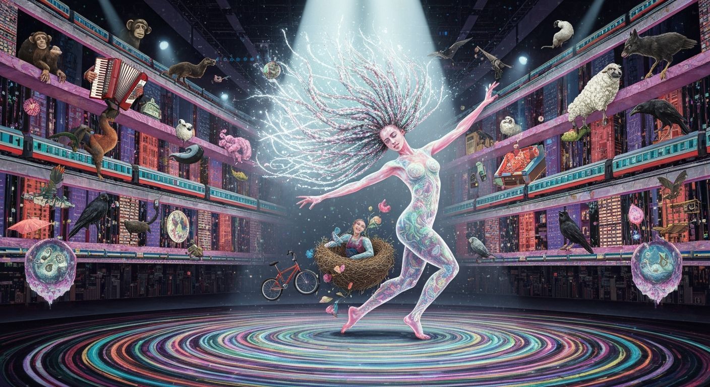 Psychedelic Dancer Transformation in Glitch Art Style