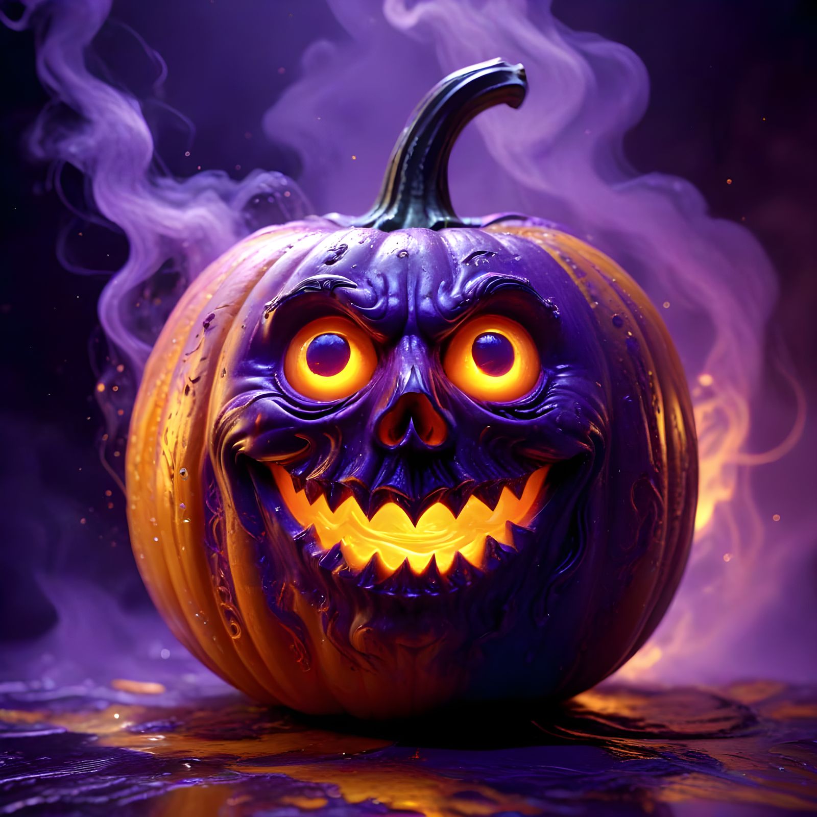 Surreal Halloween Scene with Glowing Purple Ghost in Orange ...