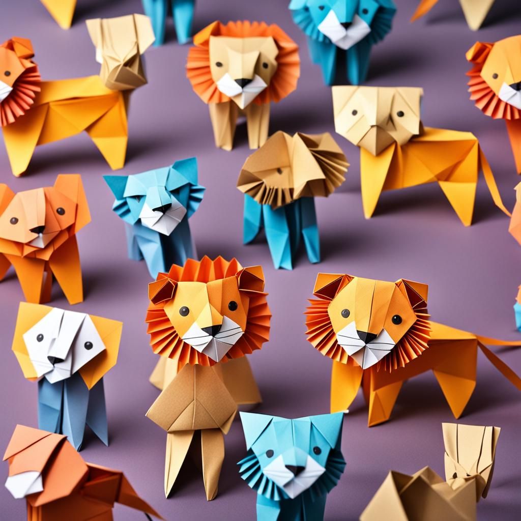Cute Origami Lions Papercraft for Kids