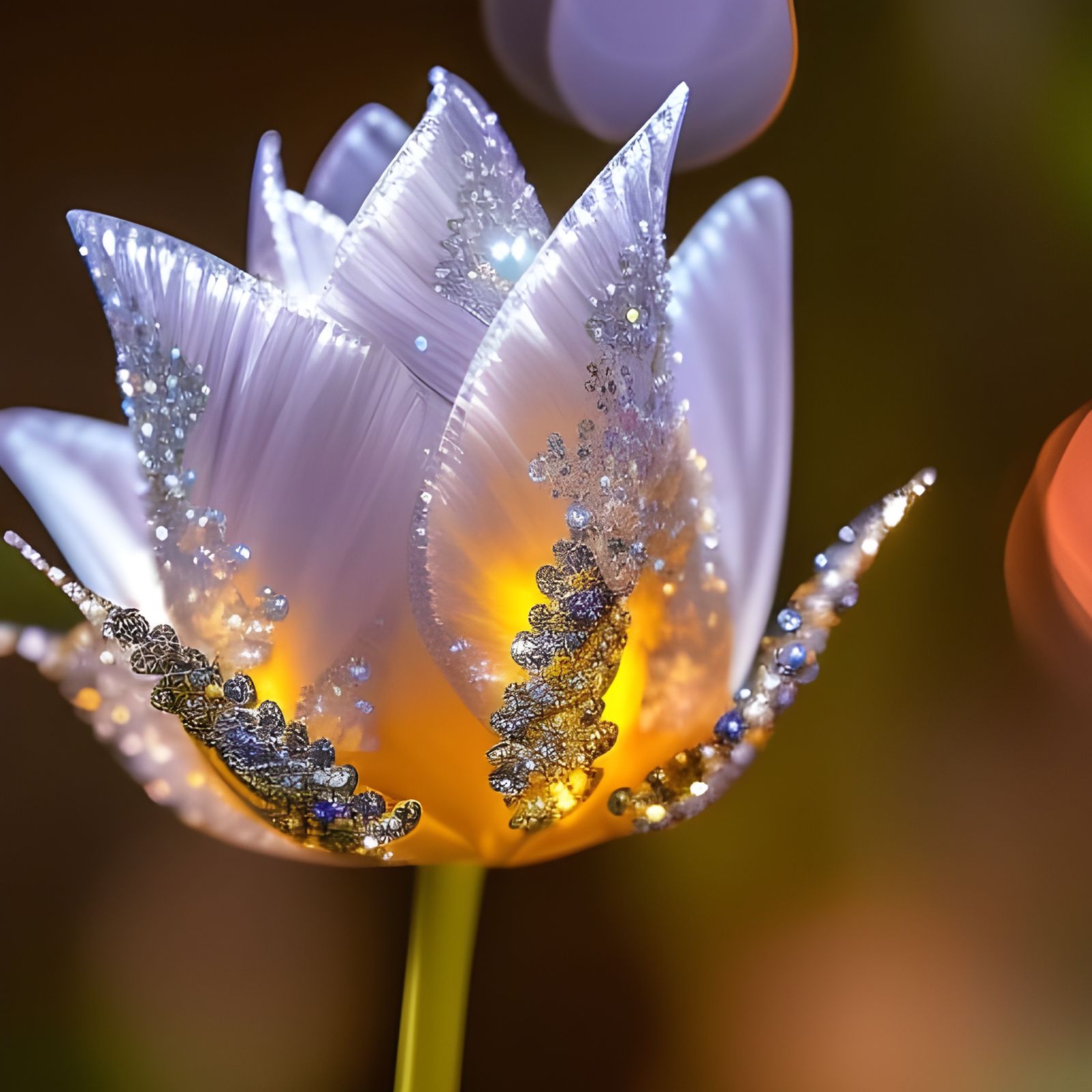 Luminescent Crystal Tulip in Micro Photography