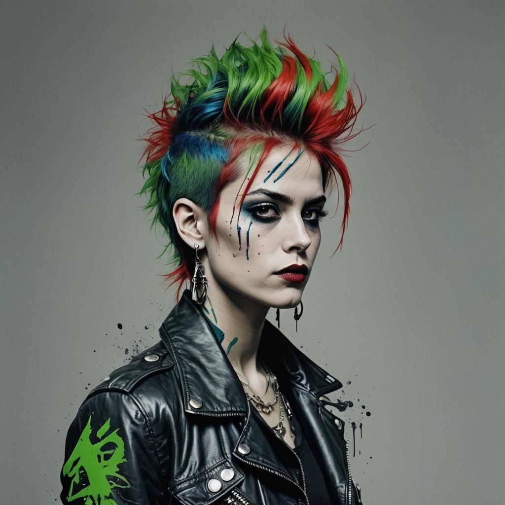 Punk Woman Portrait with Ink Bleed Effects