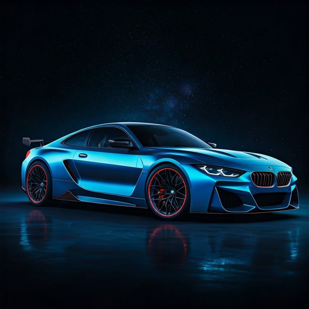 Cyberpunk BMW Supercar with Galactic Neon Glow