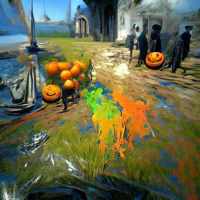 Eerie Halloween Town Under a Full Moon