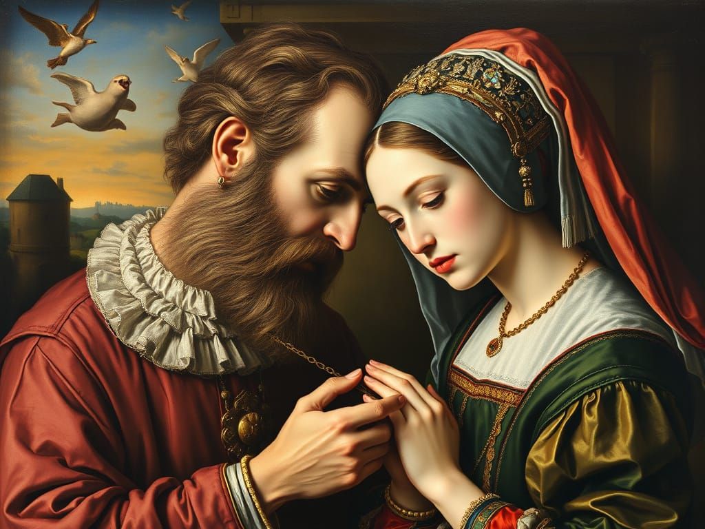 Surrealist Oil Painting of Master and Muse