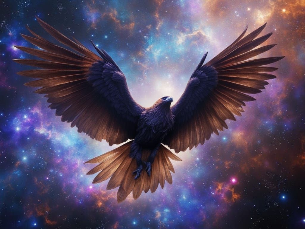 Majestic Eagle Soaring Through Cosmic Nebula