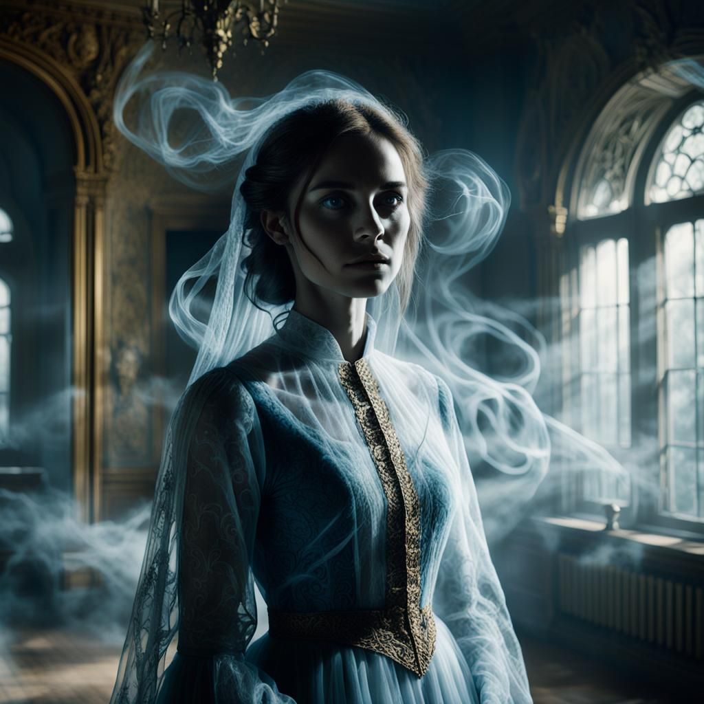 Ethereal Ghost Portrait in Abandoned Mansion