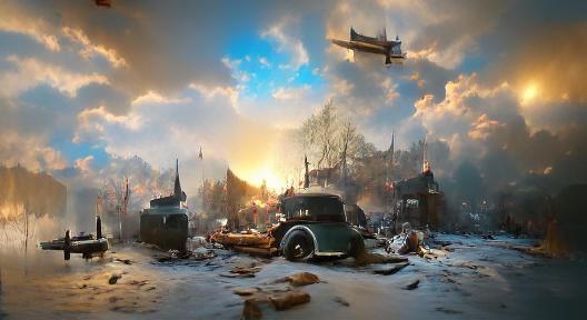 World War 2 Scene in Detailed Painting Style