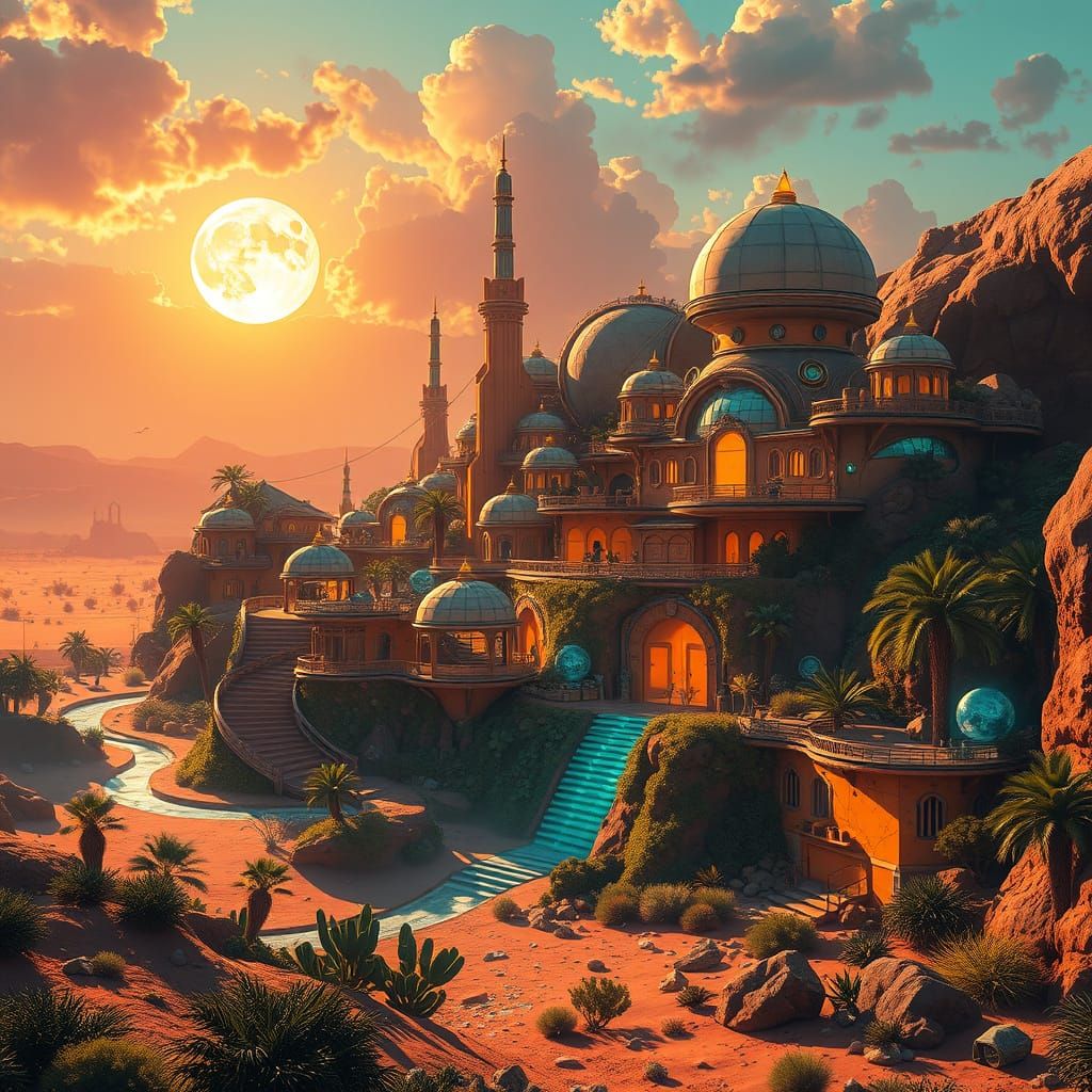 Vibrant Solarpunk Oasis in the Desert