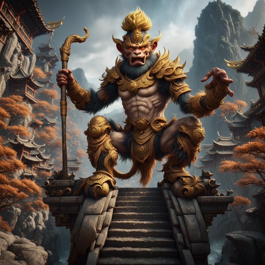 Detailed Matte Painting of Wukong in Fantasy Art Style