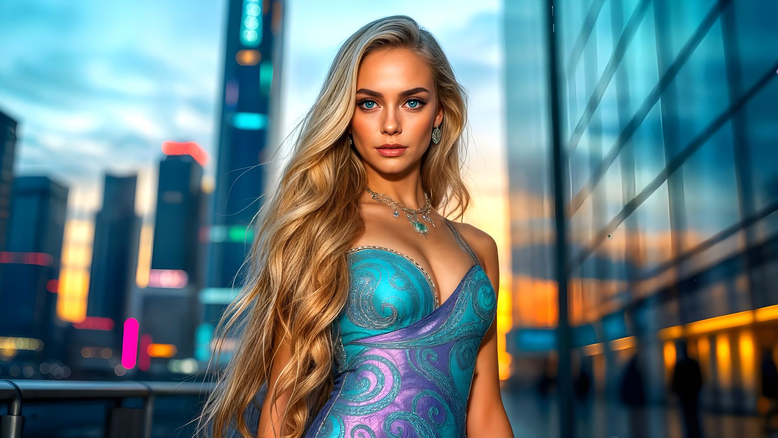 Ethereal Futuristic Beauty in Radiant Cityscape