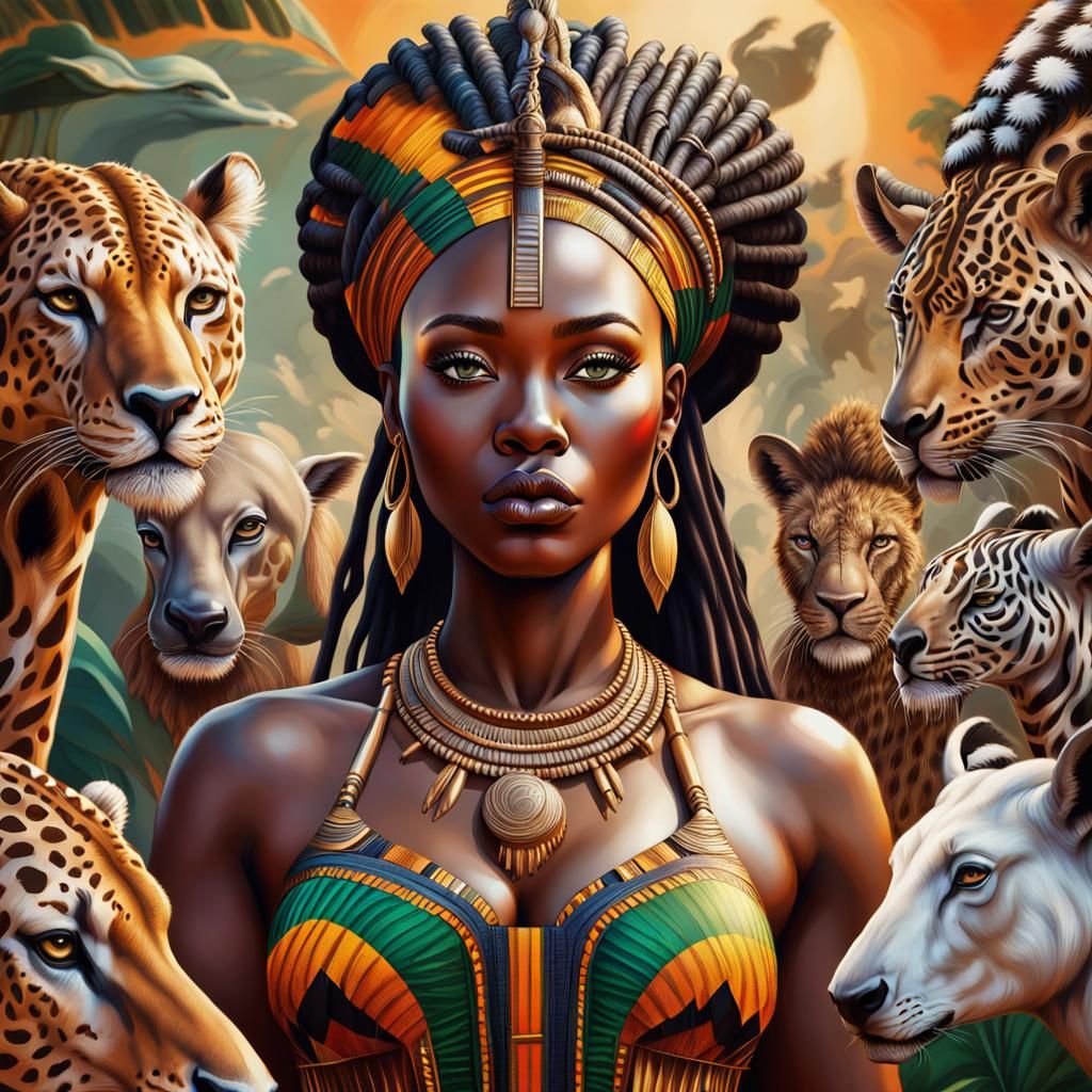 African Goddess in Kente Cloth: Hyperrealistic Art