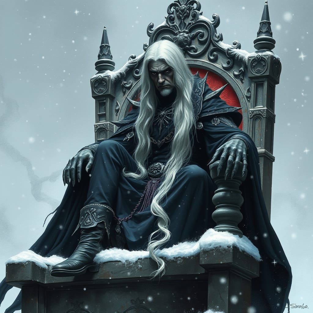 Ancient Vampire on Stone Throne in Blizzard