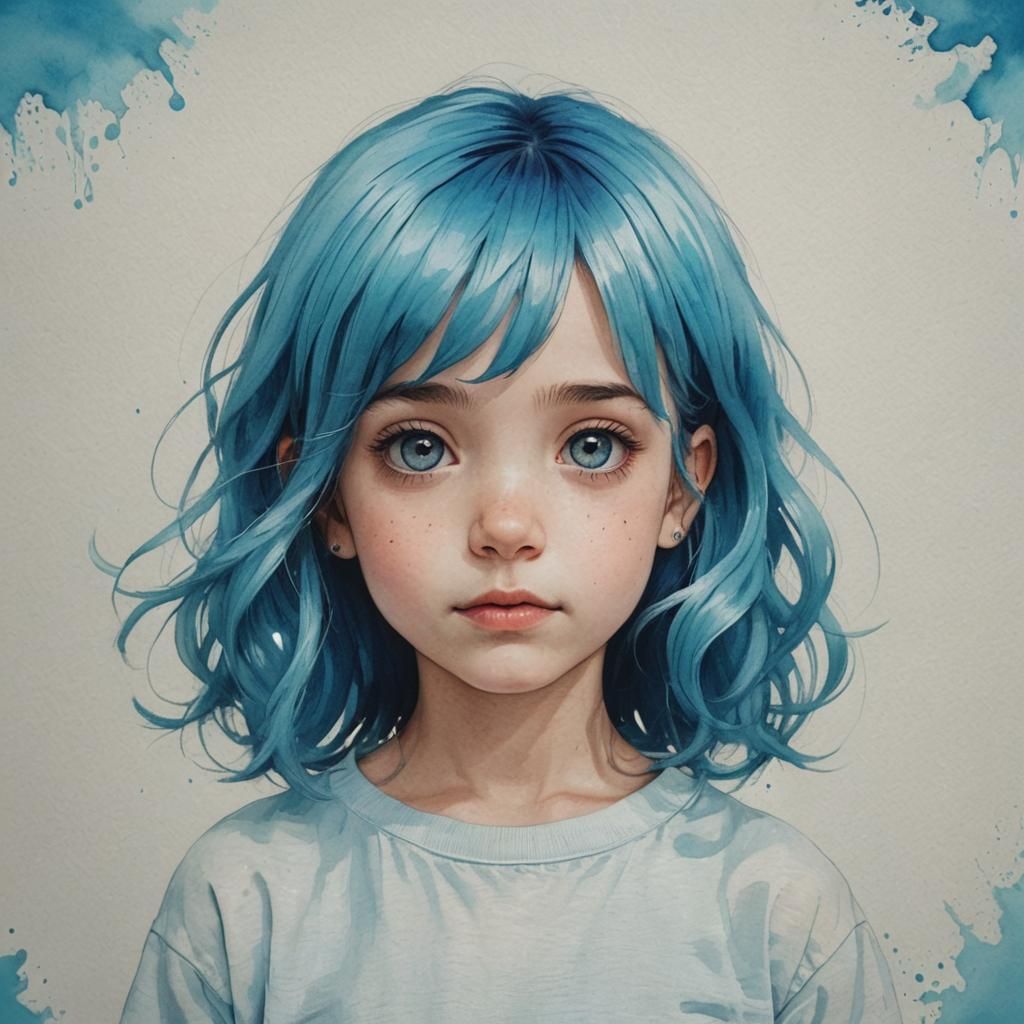 Cute Child with Blue Hair Portrait