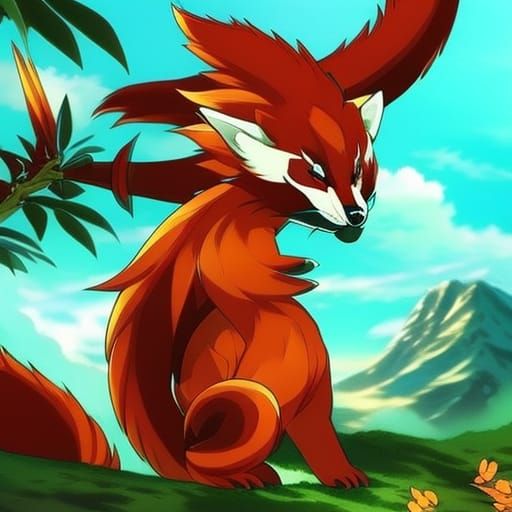 Red Panda Dragon Hybrid in Anime Style