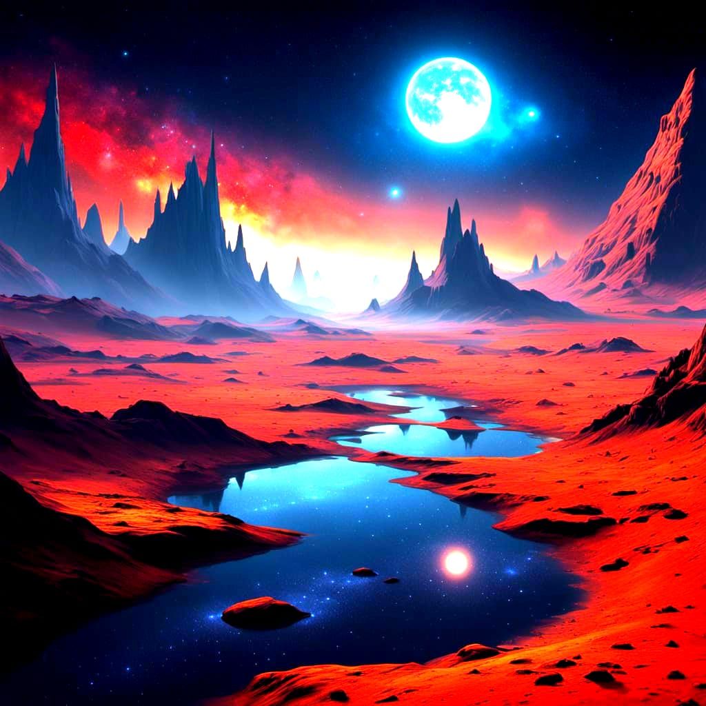 Solitary Fox Under Lunar Eclipse on Alien World