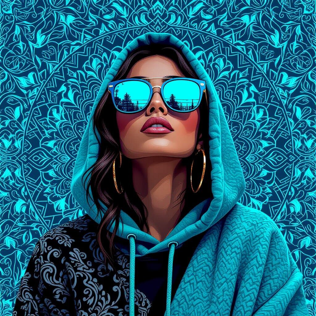 Confident Woman in Neon Blue and Black Portrait