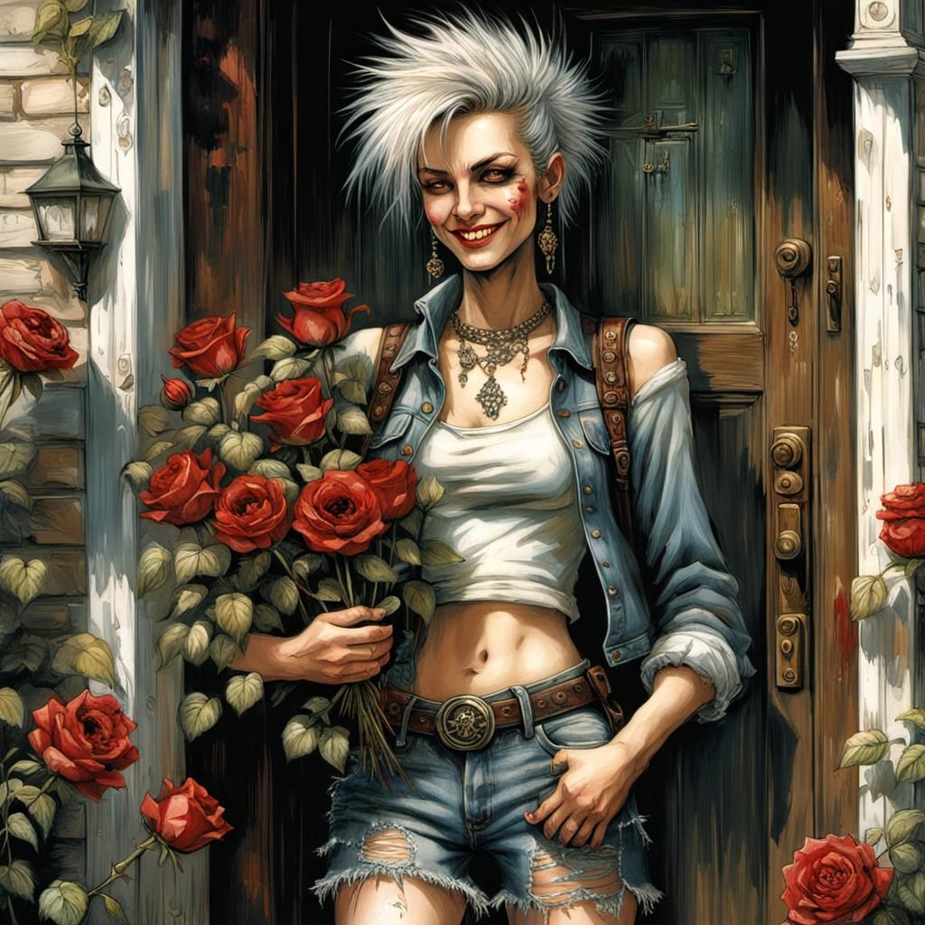 Punk Girl Delivers Roses: Photorealistic Concept Art