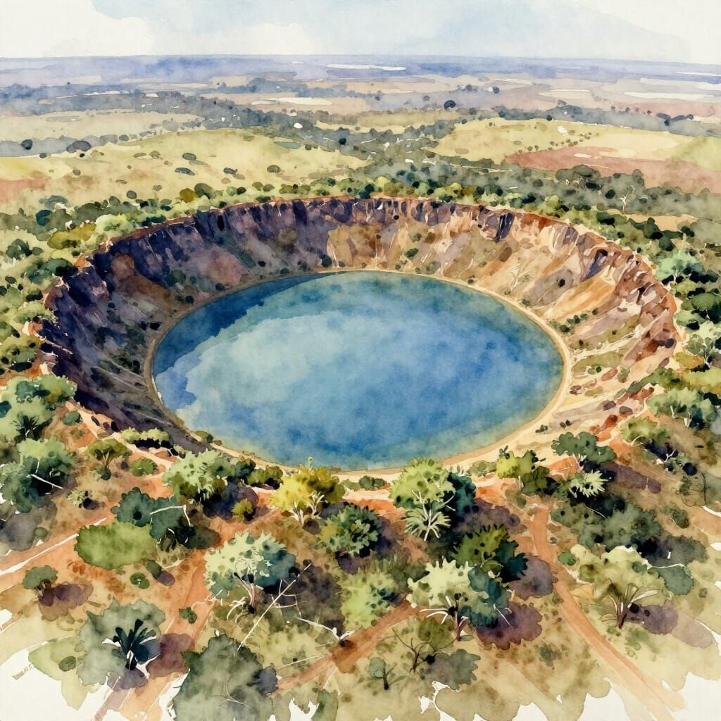 Aerial Watercolor of Tswaing Meteorite Crater