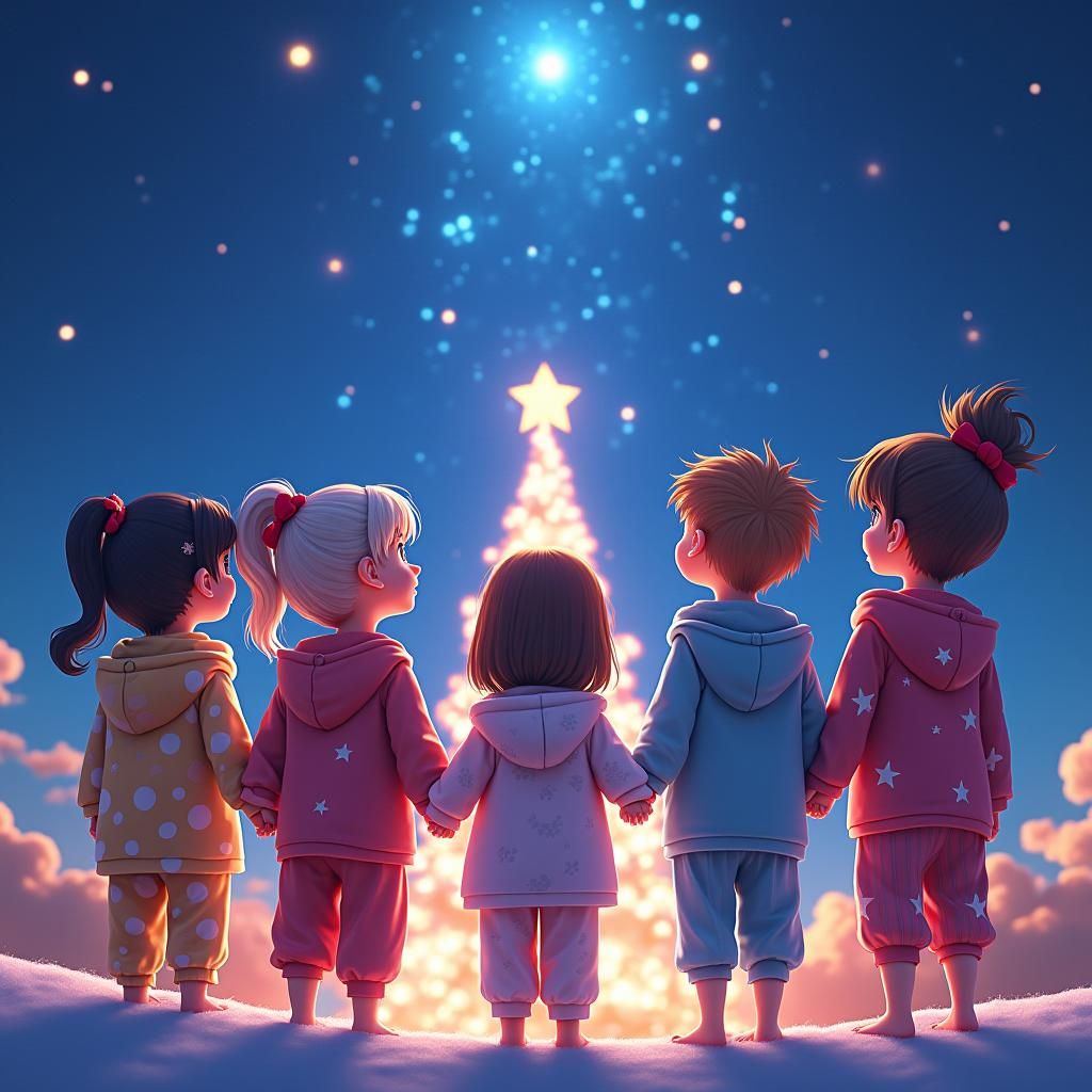 Festive Anime Children Under Starry Miami Sky