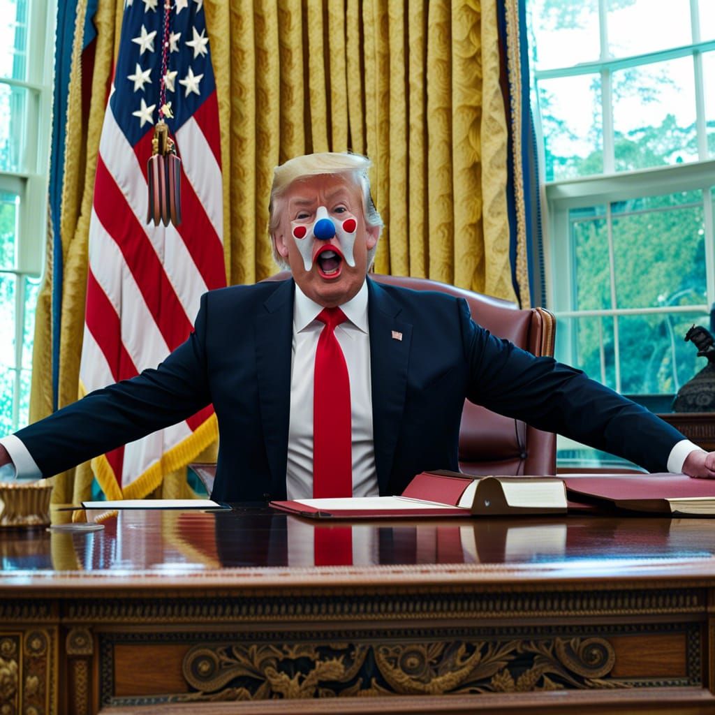 Donald Trump Depicted as Clown in Oval Office