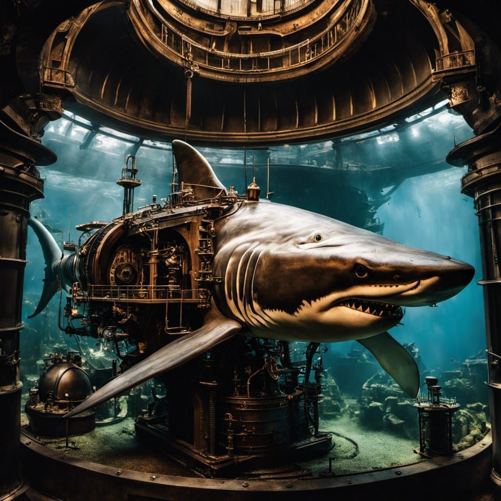 Steampunk Automaton Shark in Water Tank