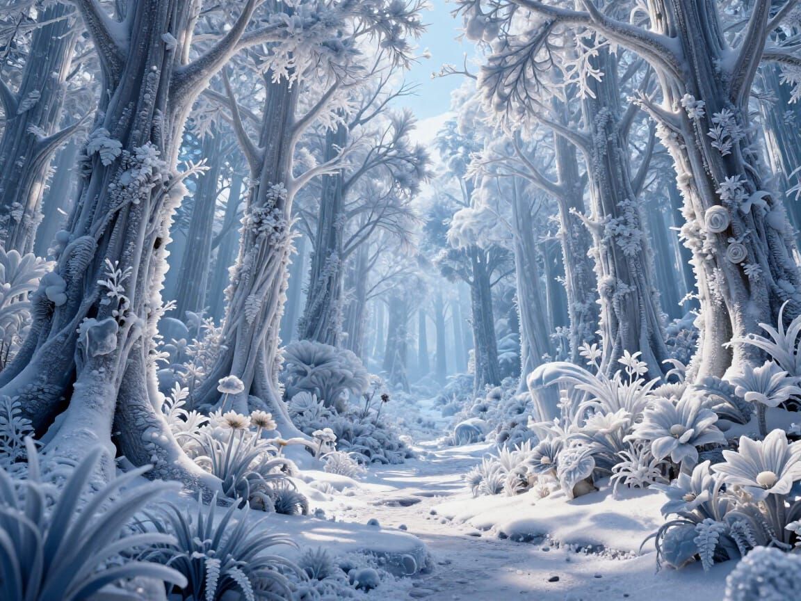 Enchanted Ice Forest in Brilliant Sunlight