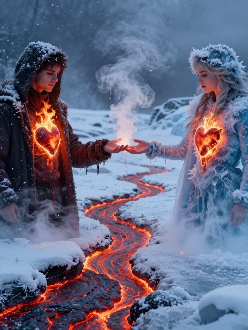 Lovers of Fire and Ice Reach Across Lava