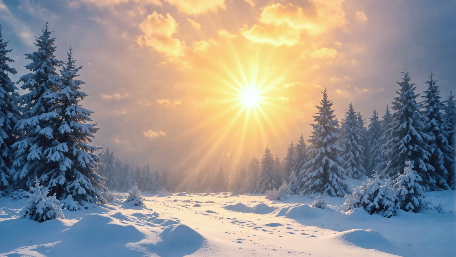 Heavenly Winter Scene with Divine Sunshine