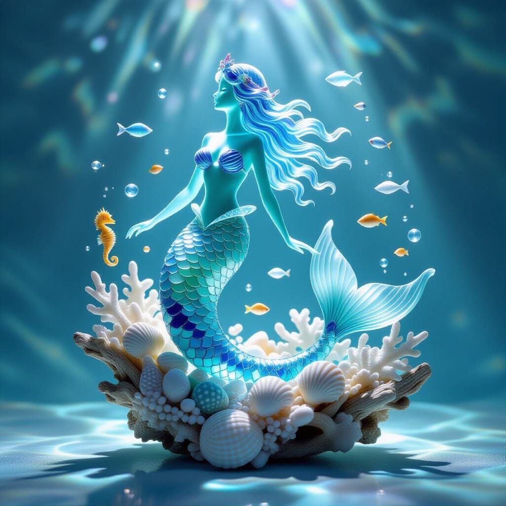 Enchanted Sea Glass Mermaid Sculpture