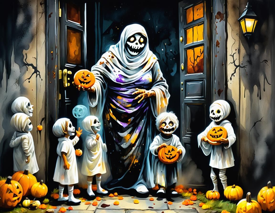 Festive Halloween Trick-or-Treat in Impasto Style