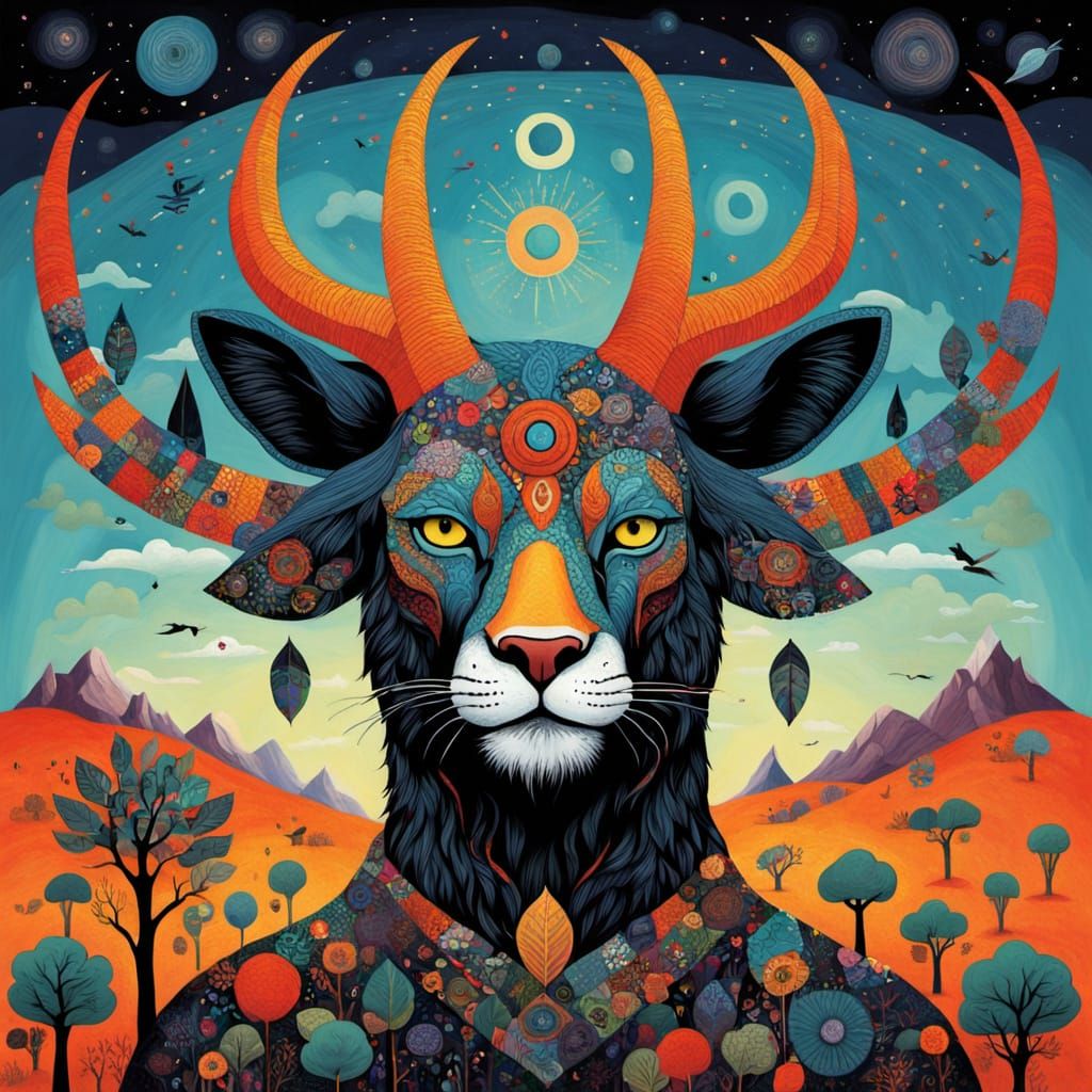 Vibrant Folk Art Scene Depicts A Thrilling Hunt