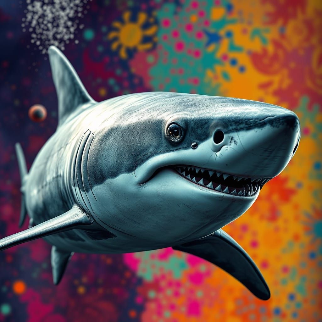 Hyperrealistic Shark Portrait with Dynamic Lighting and Colo...