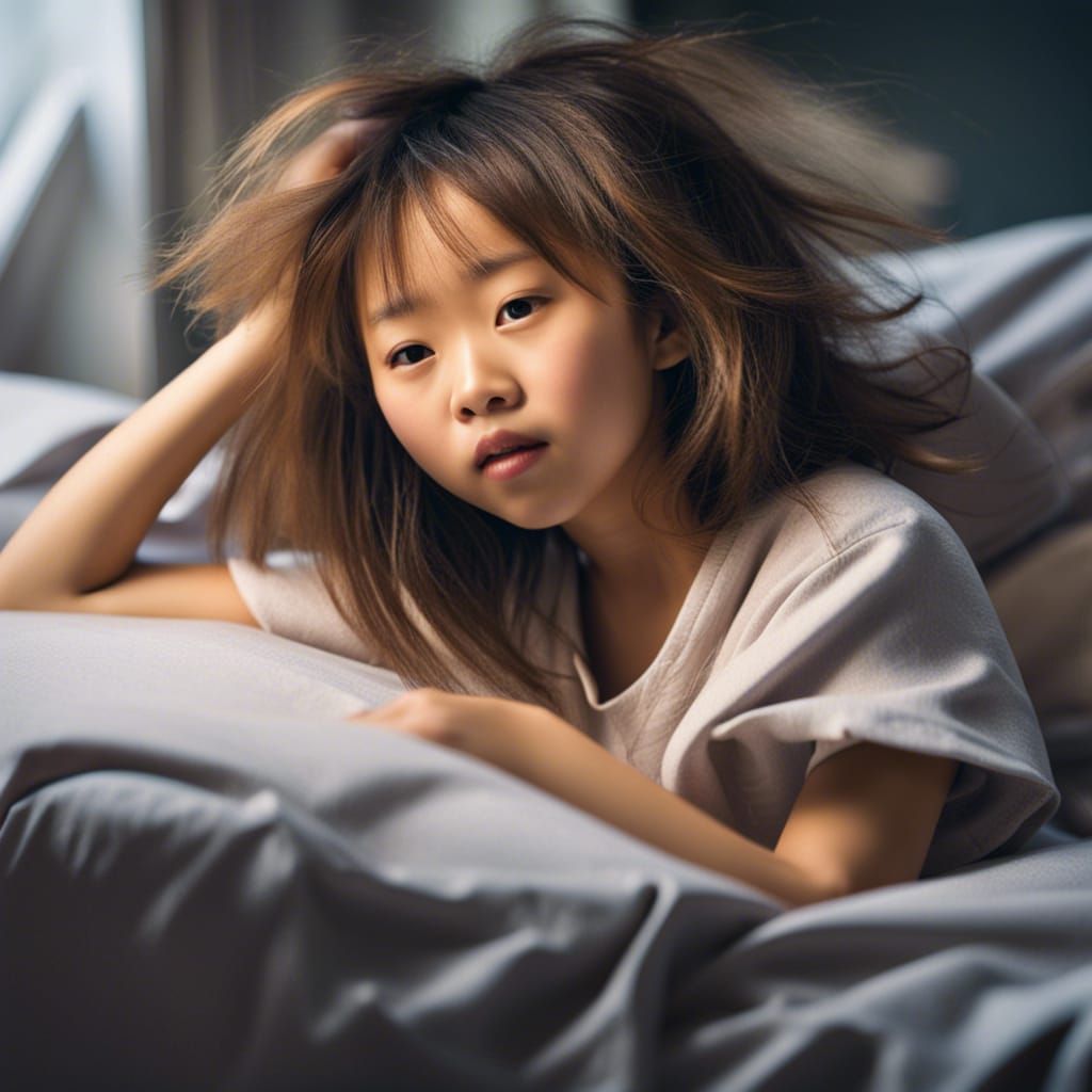 Portrait of an Asian Girl with Bedhead