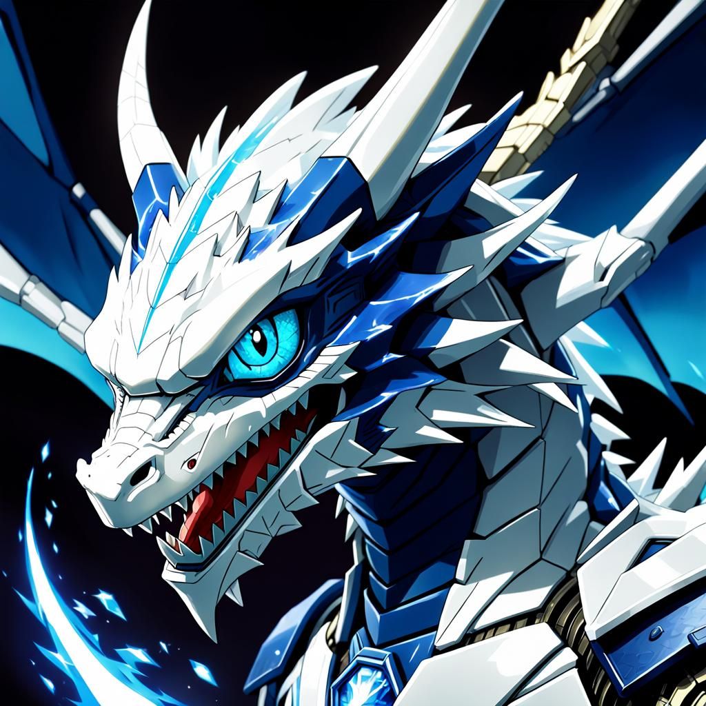 Blue-Eyes White Dragon in Digimon Anime Style