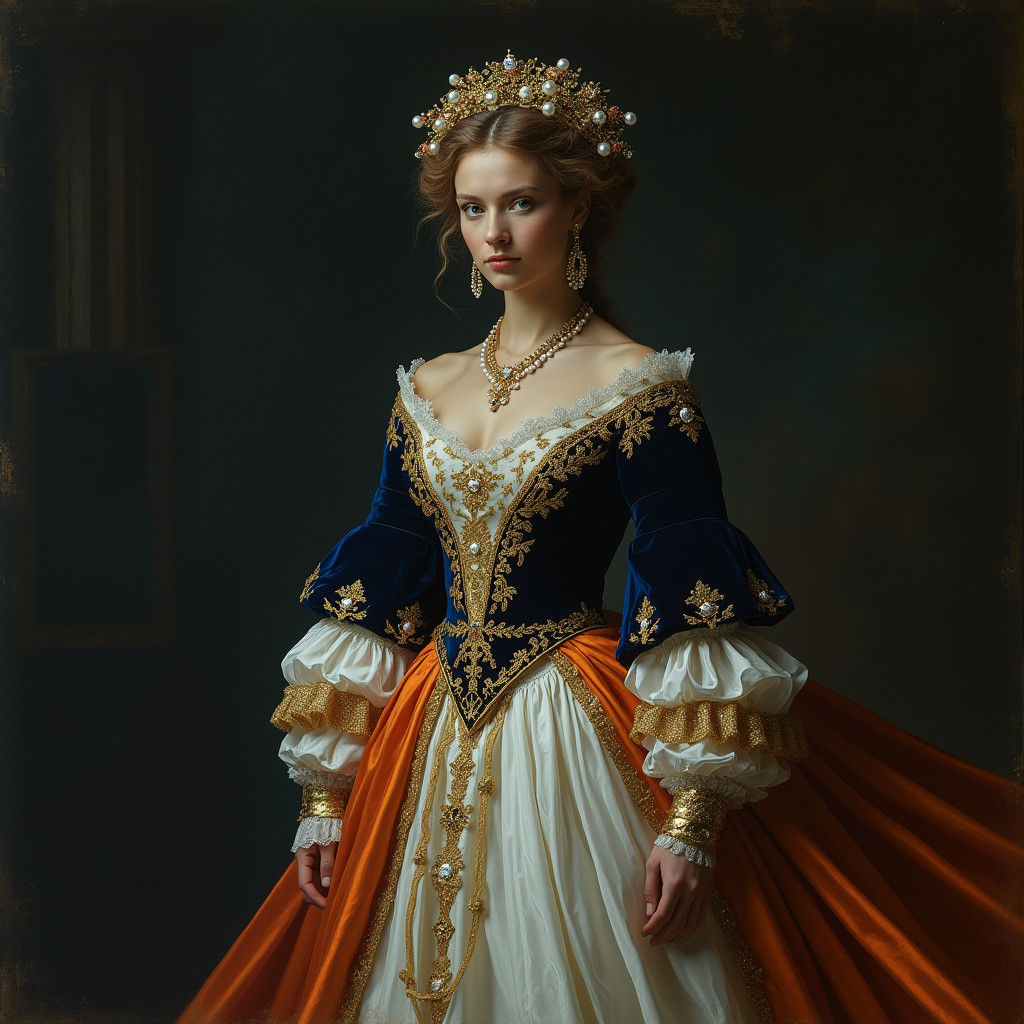 Elegant Lady in Muscovite Attire with Dramatic Lighting