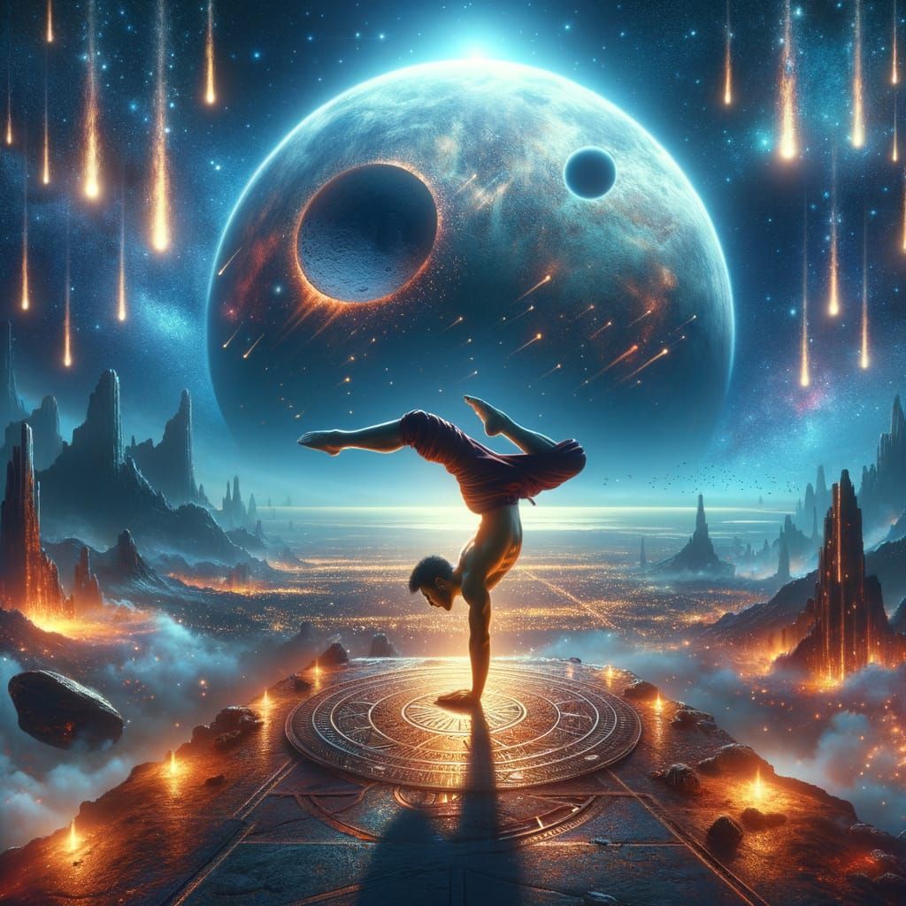Gymnast Under Moonlight, Fantasy Matte Painting