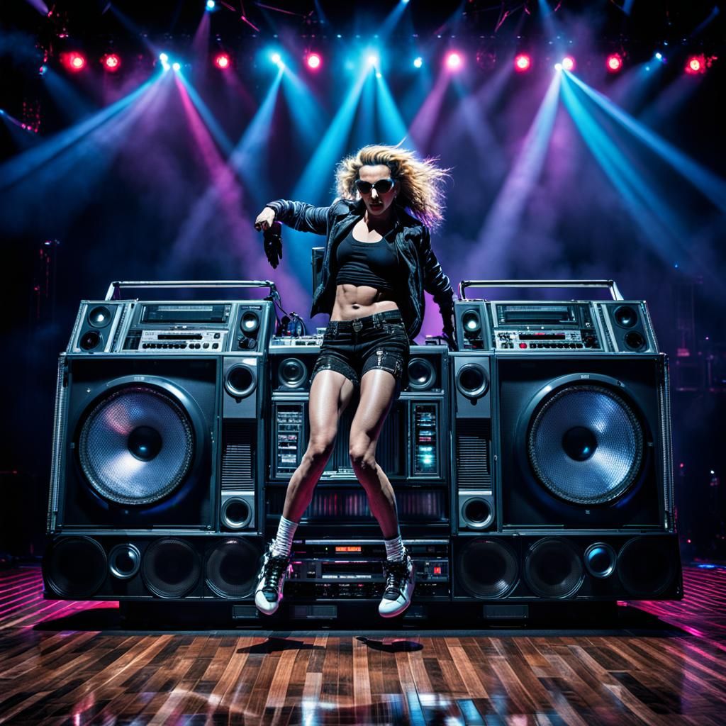 Madonna Dancing on Boombox with Lights and Lasers