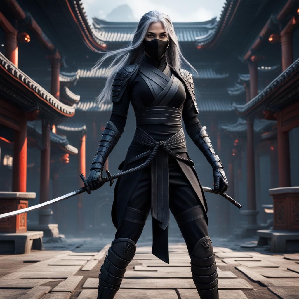 Ninja Woman in Black Suit: Matte Painting