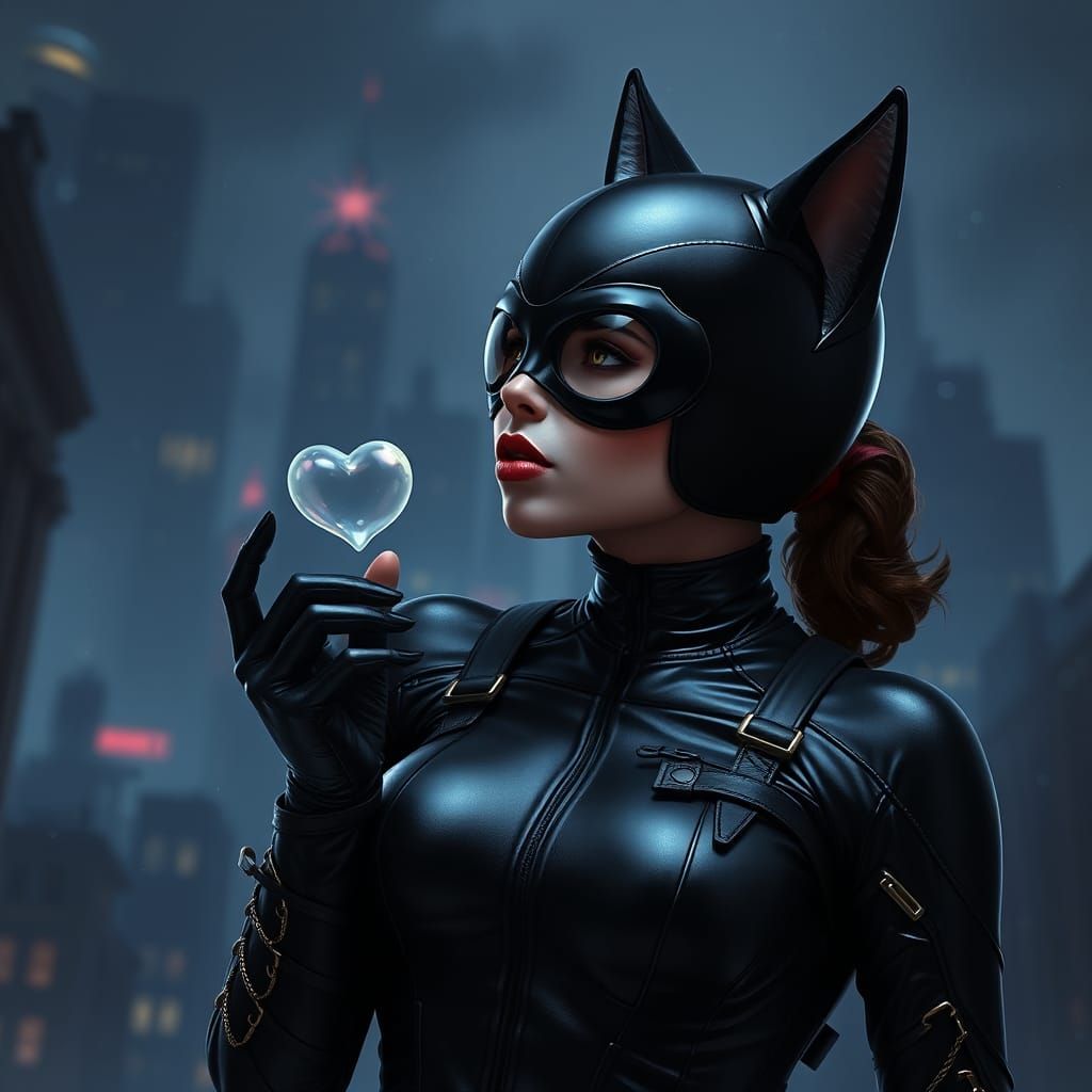 Catwoman Blows a Kiss in a Moody Cityscape