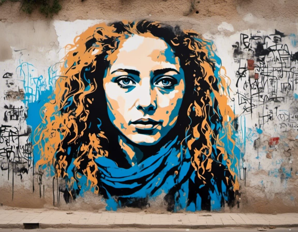 Defiant Ahed Tamimi Mural in Neo-Expressionism