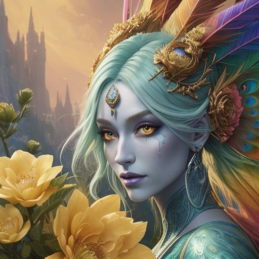 Dragon Peacock Woman Portrait in Fantasy Style