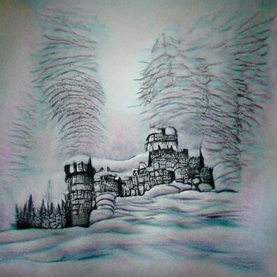 Winter Castle Ink Drawing in 8K Resolution