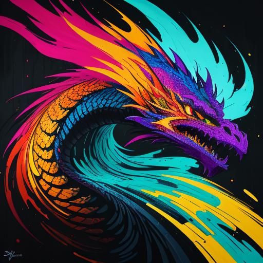 Rainbow Fire Dragon Street Art Explosion